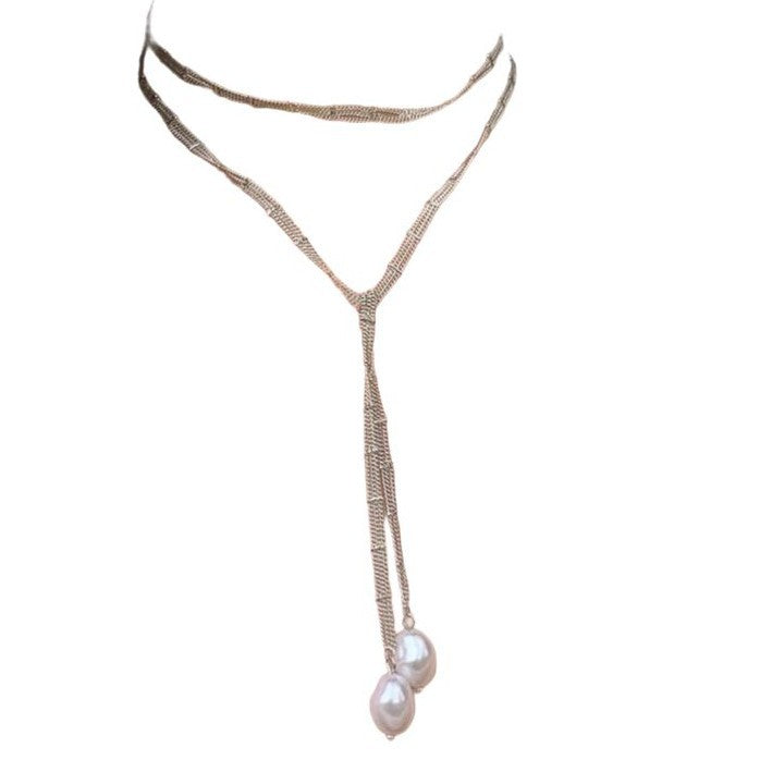 Cool Gold-Style Lace Wrap Necklace For Women, Vintage Design, Long Style, Stacked Pearls, Cold Style Clavicle