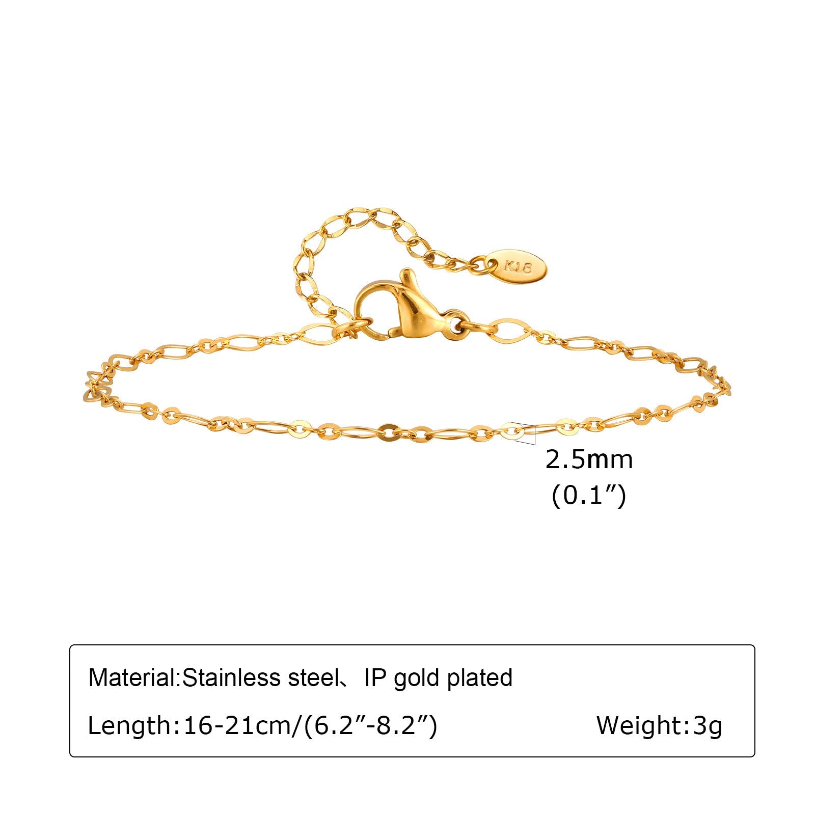Minimalist Stainless Steel Link Bracelet – Waterproof 18K Gold Plated Basic Chain, Versatile Stackable Hand Jewelry for Women by Huanmu