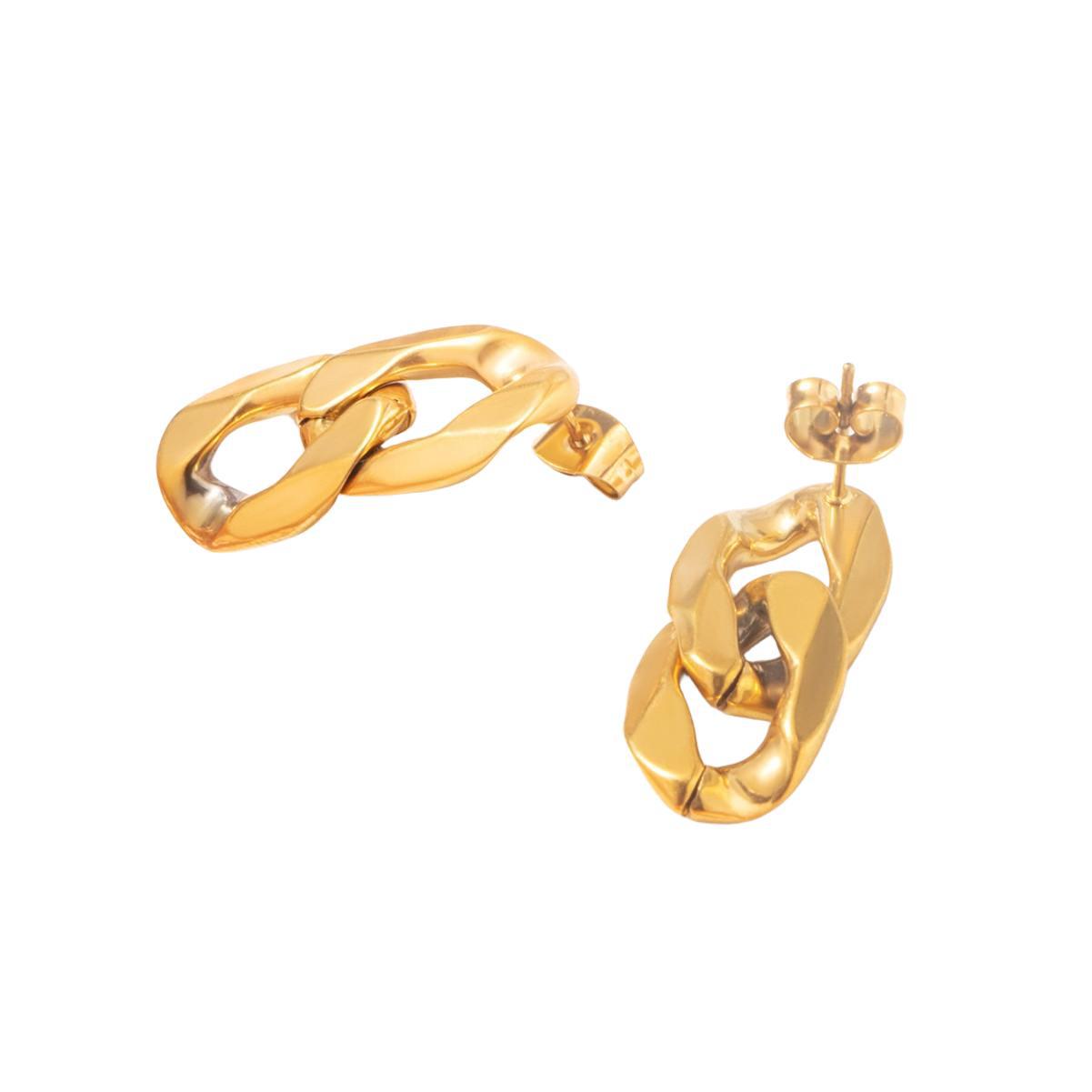 Double Hoop Link Chain Earrings – 18K Gold Plated Titanium Steel Geometric Dangle Jewelry for Women