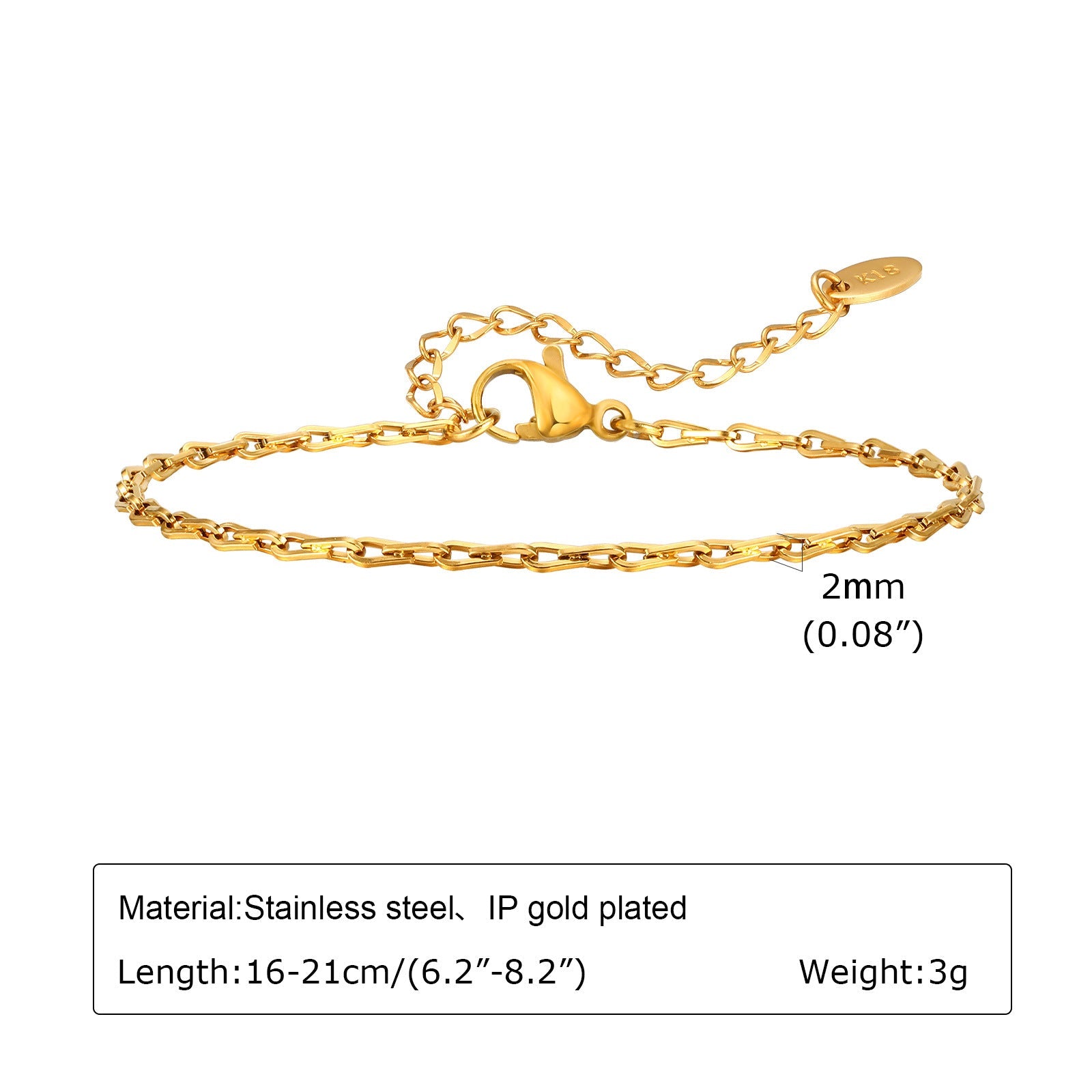 Minimalist Stainless Steel Link Bracelet – Waterproof 18K Gold Plated Basic Chain, Versatile Stackable Hand Jewelry for Women by Huanmu