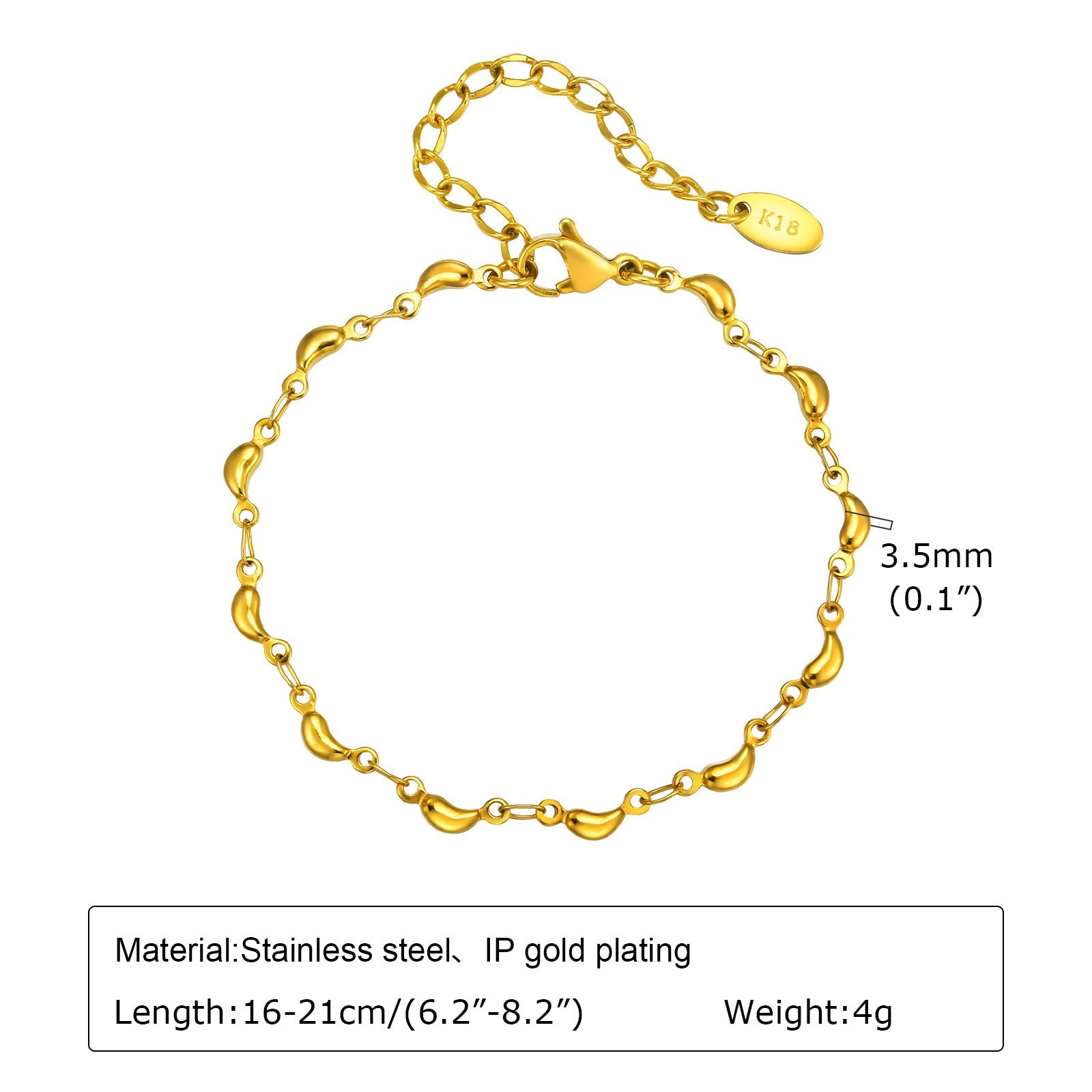 Minimalist Stainless Steel Link Bracelet – Waterproof 18K Gold Plated Basic Chain, Versatile Stackable Hand Jewelry for Women by Huanmu