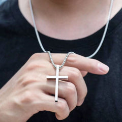 Cross-Border European And American New Titanium Steel Cross Necklace Men'S Trendy And Versatile Stainless Steel Cross Pendant Sweater Chain Accessories