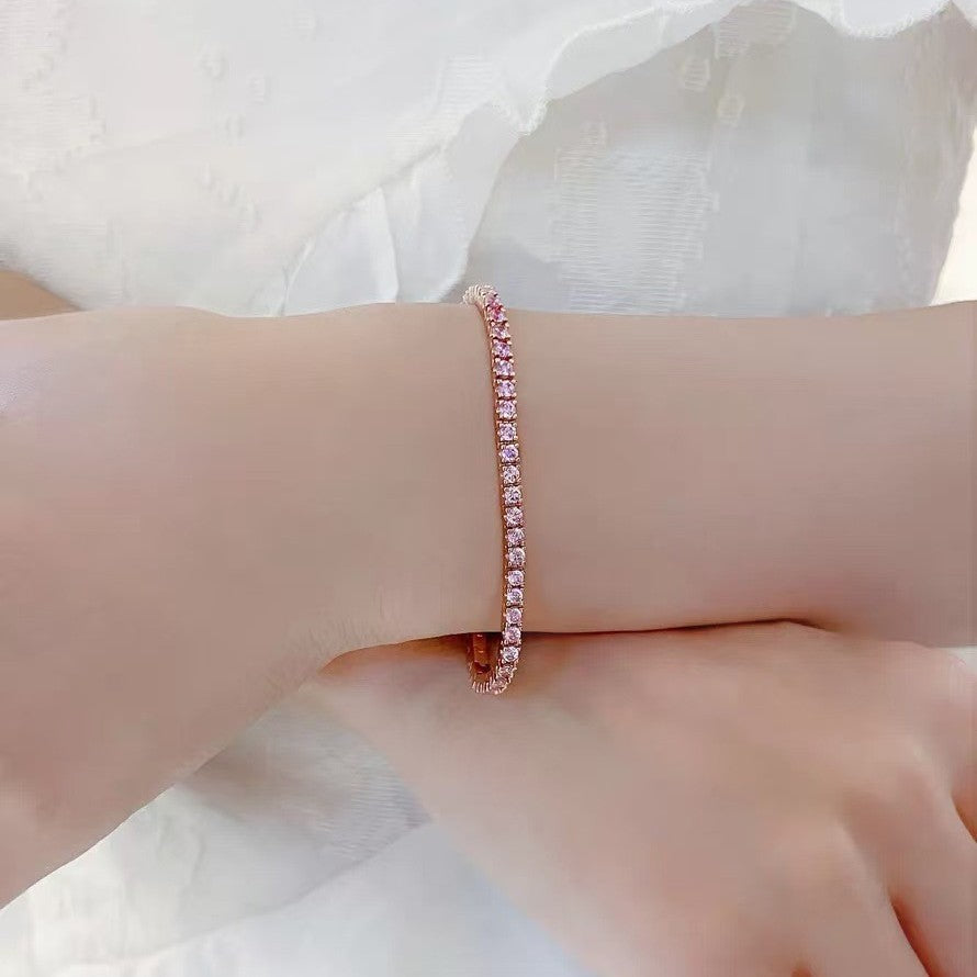 Minimalist Pave Diamond Link Bracelet – 18K Rose Gold & White Gold Plated Jewelry, Elegant Simple Chain Bracelet, Fashionable Gift for Friends