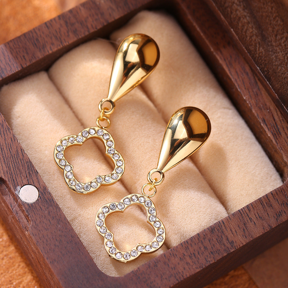 18K Gold Plated Clover Pearl Earrings - Titanium Steel Four-Leaf Clover Studs - Tarnish-Proof Light Luxury Jewelry for Women