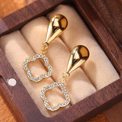 18K Gold Plated Clover Pearl Earrings - Titanium Steel Four-Leaf Clover Studs - Tarnish-Proof Light Luxury Jewelry for Women