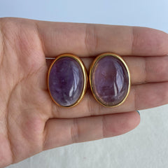 Natural Amethyst Drop Earrings in S925 Sterling Silver - Vintage Oval Purple Crystal Dangles for Women