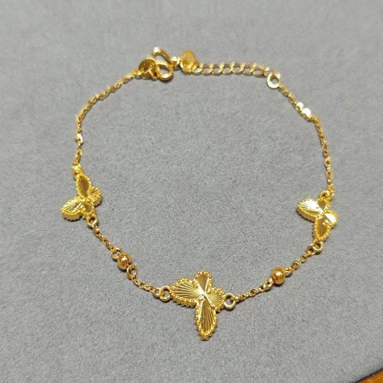 New Chinese Style Three-Flower Butterfly Bracelet – 18K Gold Plated Light Luxury Niche Bracelet, Exquisite Eastern Aesthetic Hand Jewelry for Women