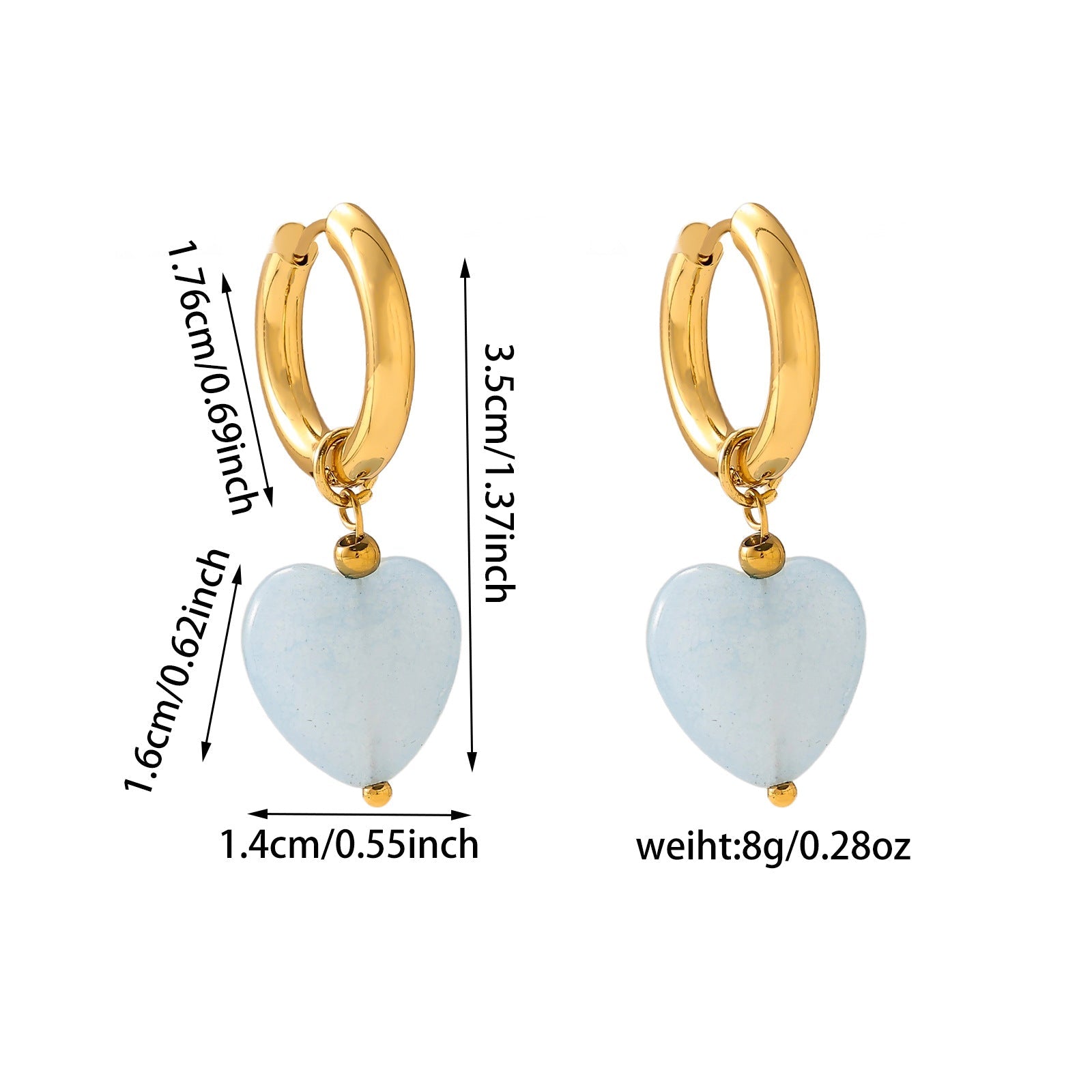 French Style Heart Ceramic Earrings - 18K Gold Plated Titanium Steel U-Shaped Hoop Earrings - Tarnish-Proof Love Heart Street Trend Jewelry
