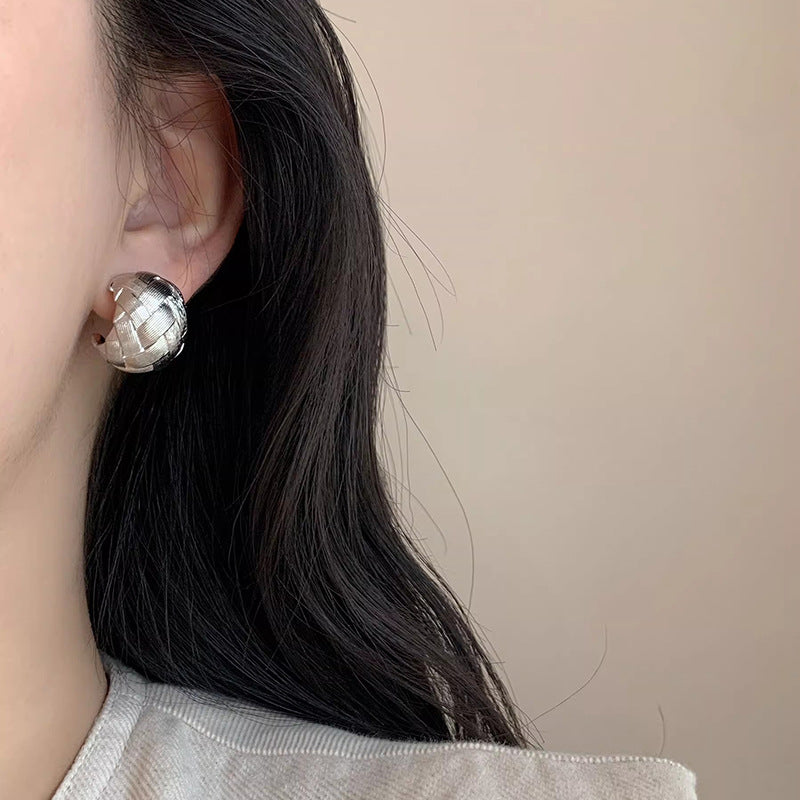 French Braided C-Shaped Hoop Earrings - S925 Silver Needle Brushed Metal Studs - High-End Niche Design Light Luxury Earrings for Women