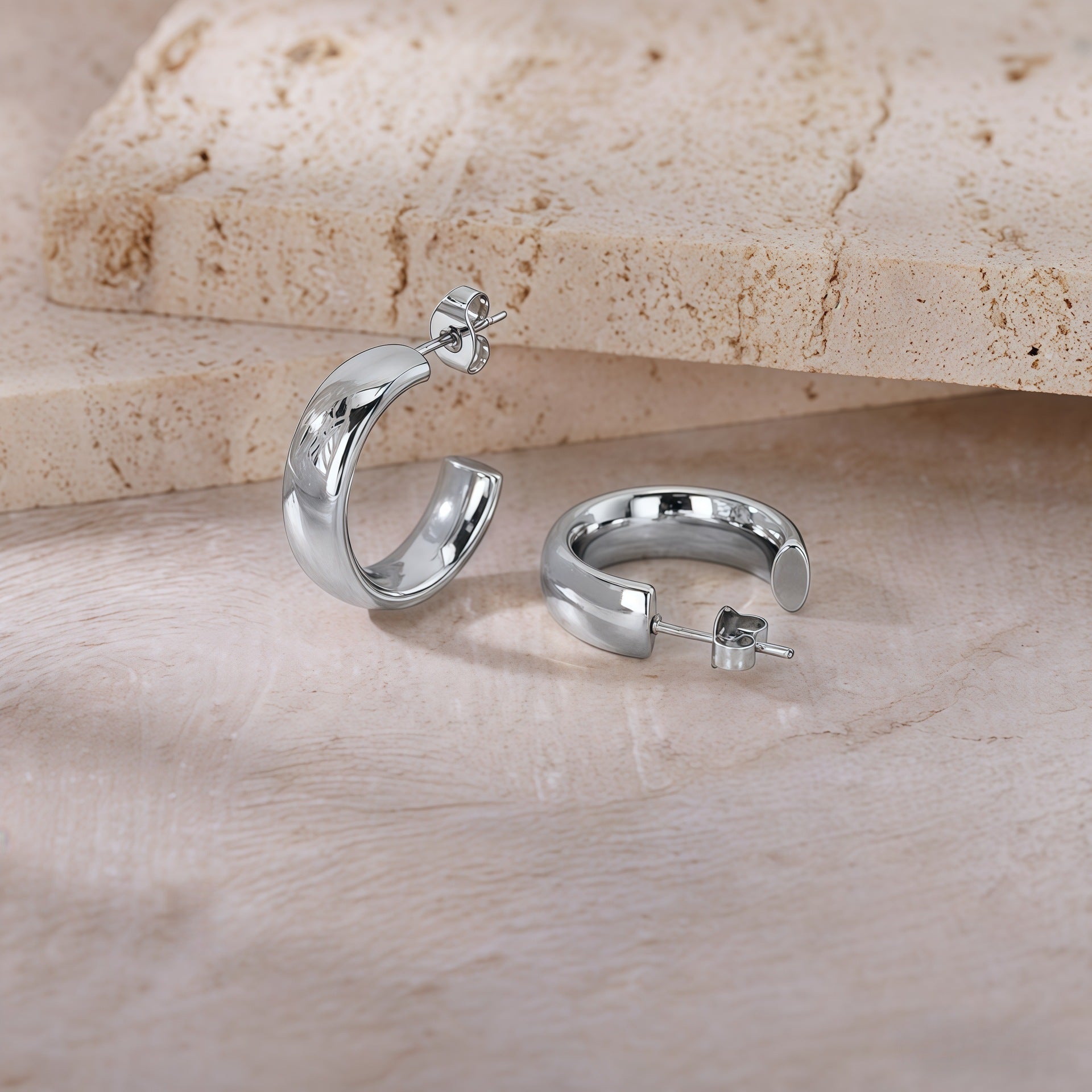 18K Gold Plated Thick Hoop Earrings - Tarnish-Free Chunky Gold Circles - Lightweight High-Polish Statement Hoops for Women