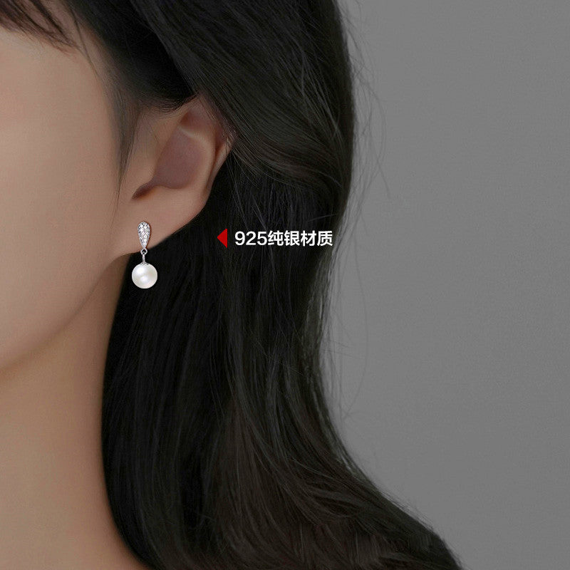 S925 Sterling Silver Water Drop Pearl Earrings - Vintage-Inspired Micro-Pave Zirconia Dangle Studs - Hypoallergenic Elegant Jewelry for Women
