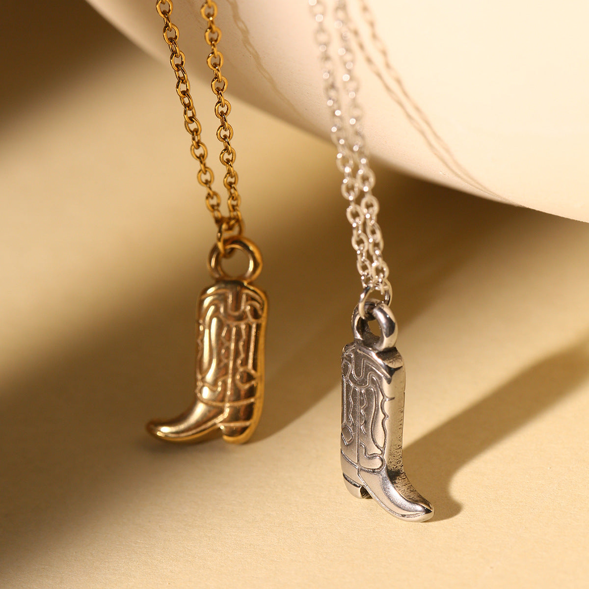 Retro Western Cowboy Boots Necklace – Stainless Steel Punk Style Pendant, Waterproof 18K Gold Plated Cowgirl Jewelry for Wholesale