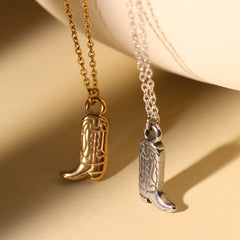 Retro Western Cowboy Boots Necklace – Stainless Steel Punk Style Pendant, Waterproof 18K Gold Plated Cowgirl Jewelry for Wholesale