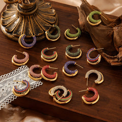 Luxury C-Shaped Zircon Earrings - 18K Gold Plated Titanium Steel Hoops - Tarnish-Proof High-End Geometric Jewelry for Women