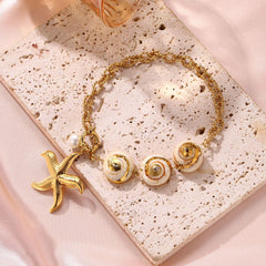 Starfish and Shell Ocean Necklace Set - Gold Plated Beach Vacation Clavicle Chain - European & American Style Summer Jewelry for Women