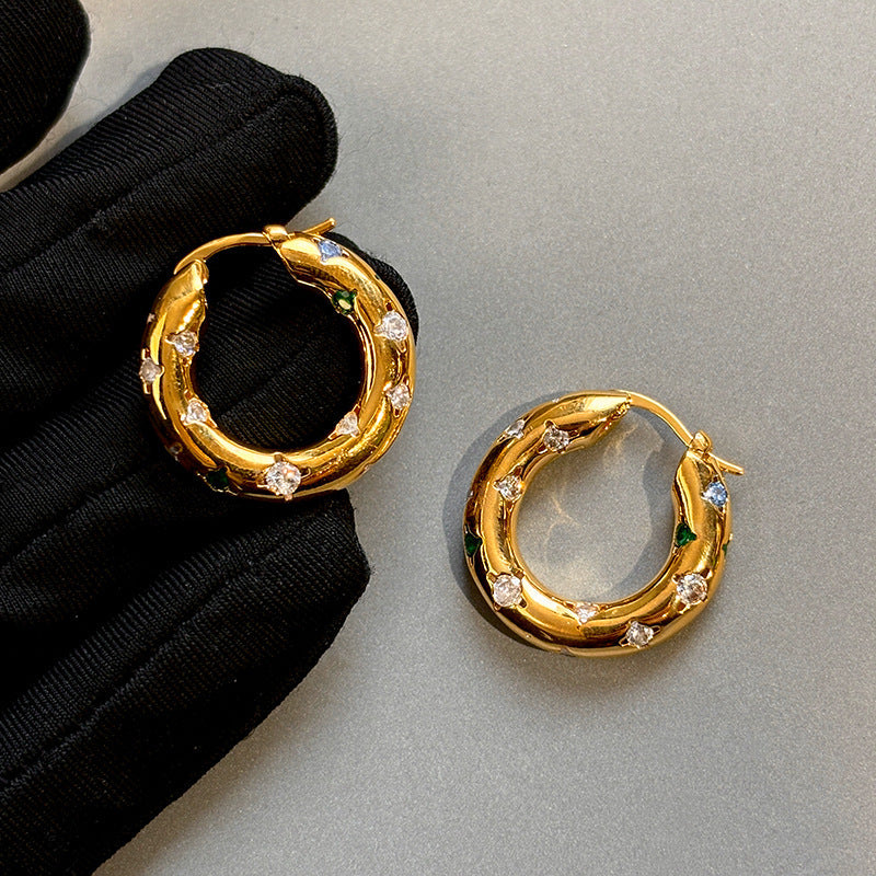 18K Gold Plated Thick Hoop Earrings - Chunky Bold Geometric Huggies for Women