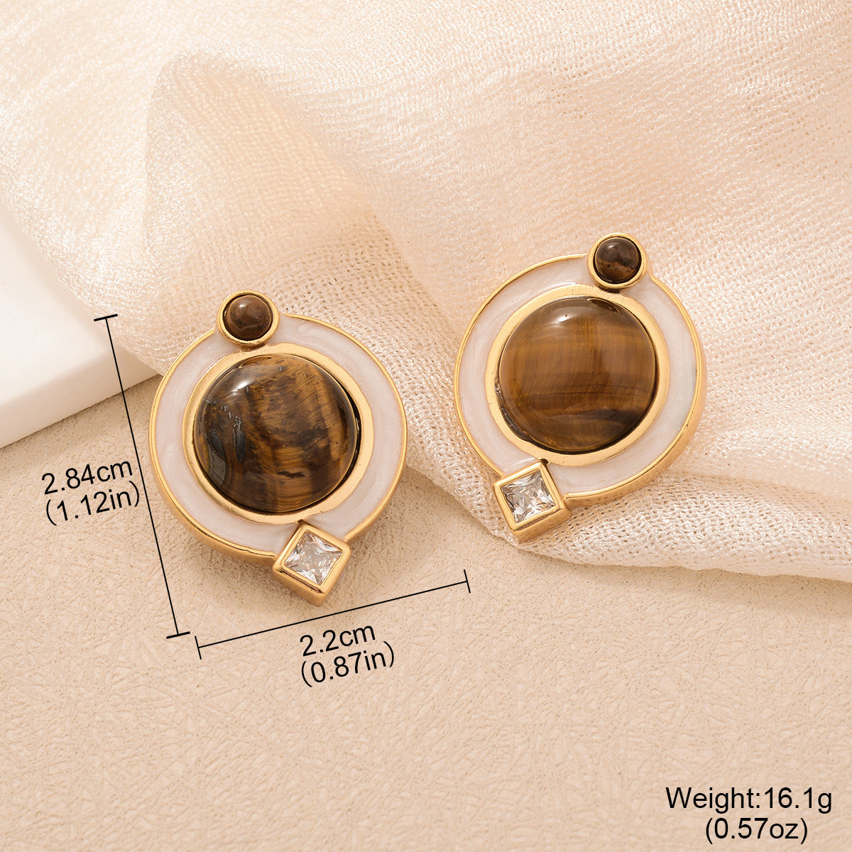 Natural Tiger Eye Drop Earrings - S925 Silver Needle Maillard Style Retro Lever-Back Earrings for Women