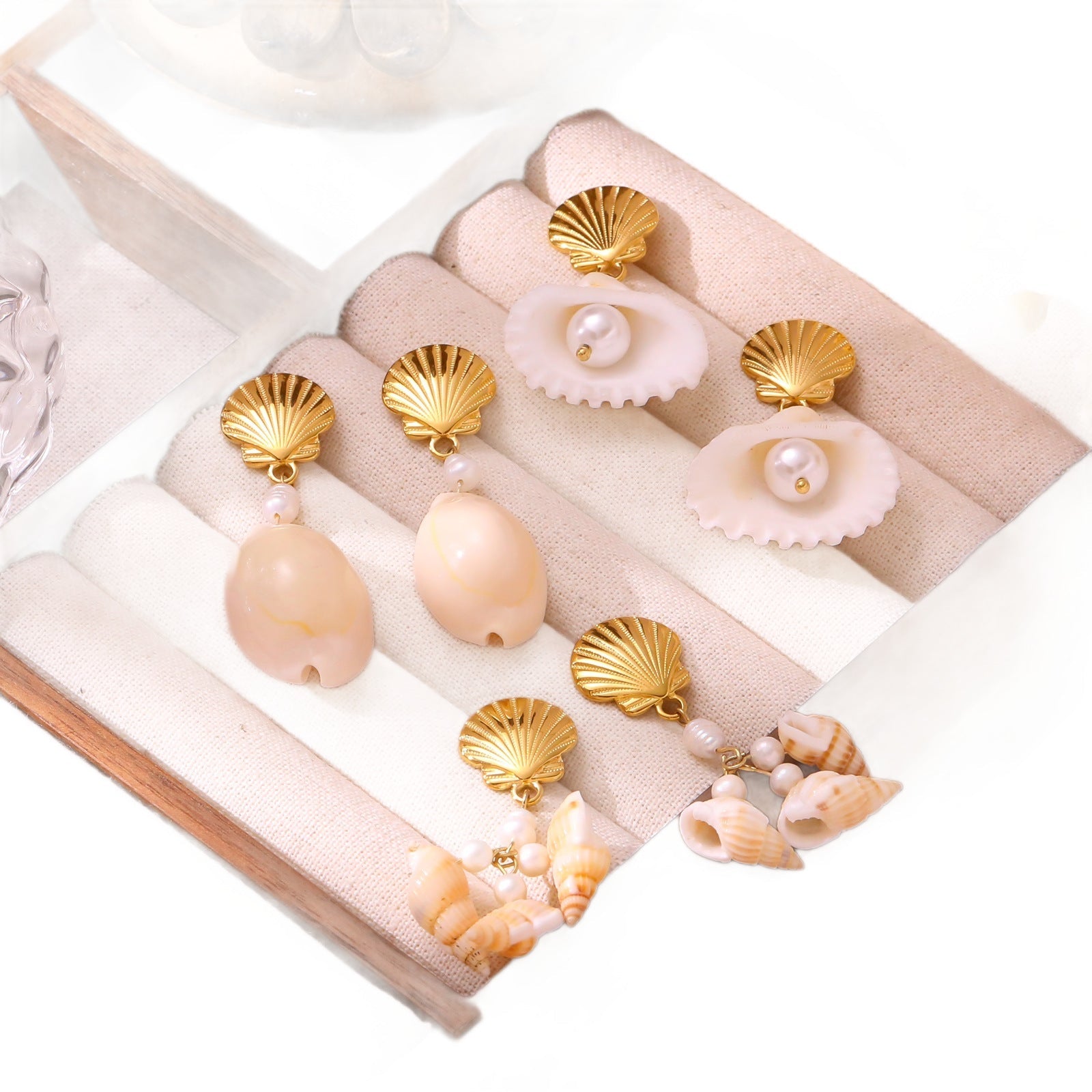 6-Pair Ocean Shell & Scallop Earring Set - Gold Plated Creative Conch & Sea Life Studs for Women
