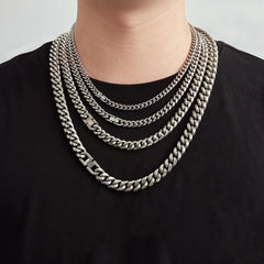 Heavyweight Titanium Steel Cuban Link Necklace – 360° Round Grinding Tightly Encrypted Chain, Hip-Hop Streetwear Jewelry with Industrial Security Buckle for Men