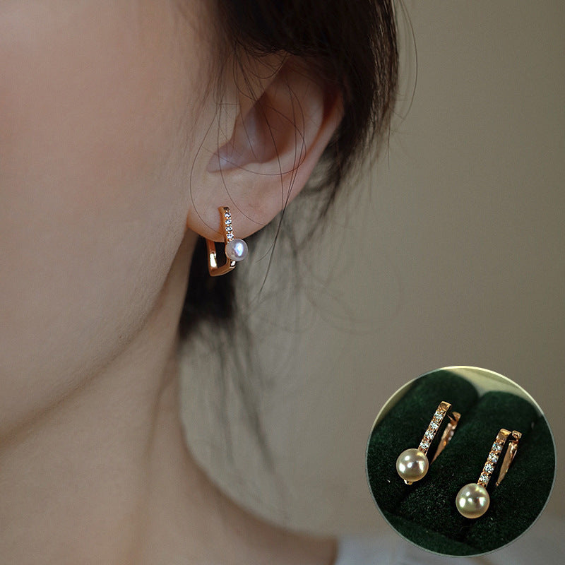 French Retro Gold Hoop Earrings - S925 Silver Needle Minimalist Thick Hoops - 18K Gold Plated Niche Design High-End Earrings for Women