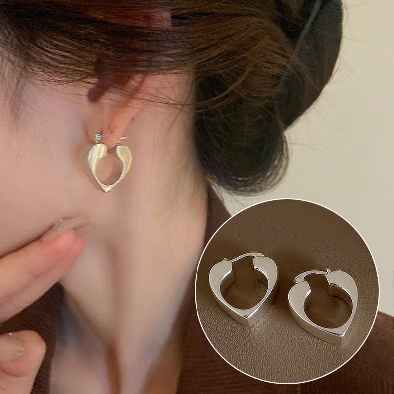 French Retro Gold Hoop Earrings - S925 Silver Needle Minimalist Thick Hoops - 18K Gold Plated Niche Design High-End Earrings for Women