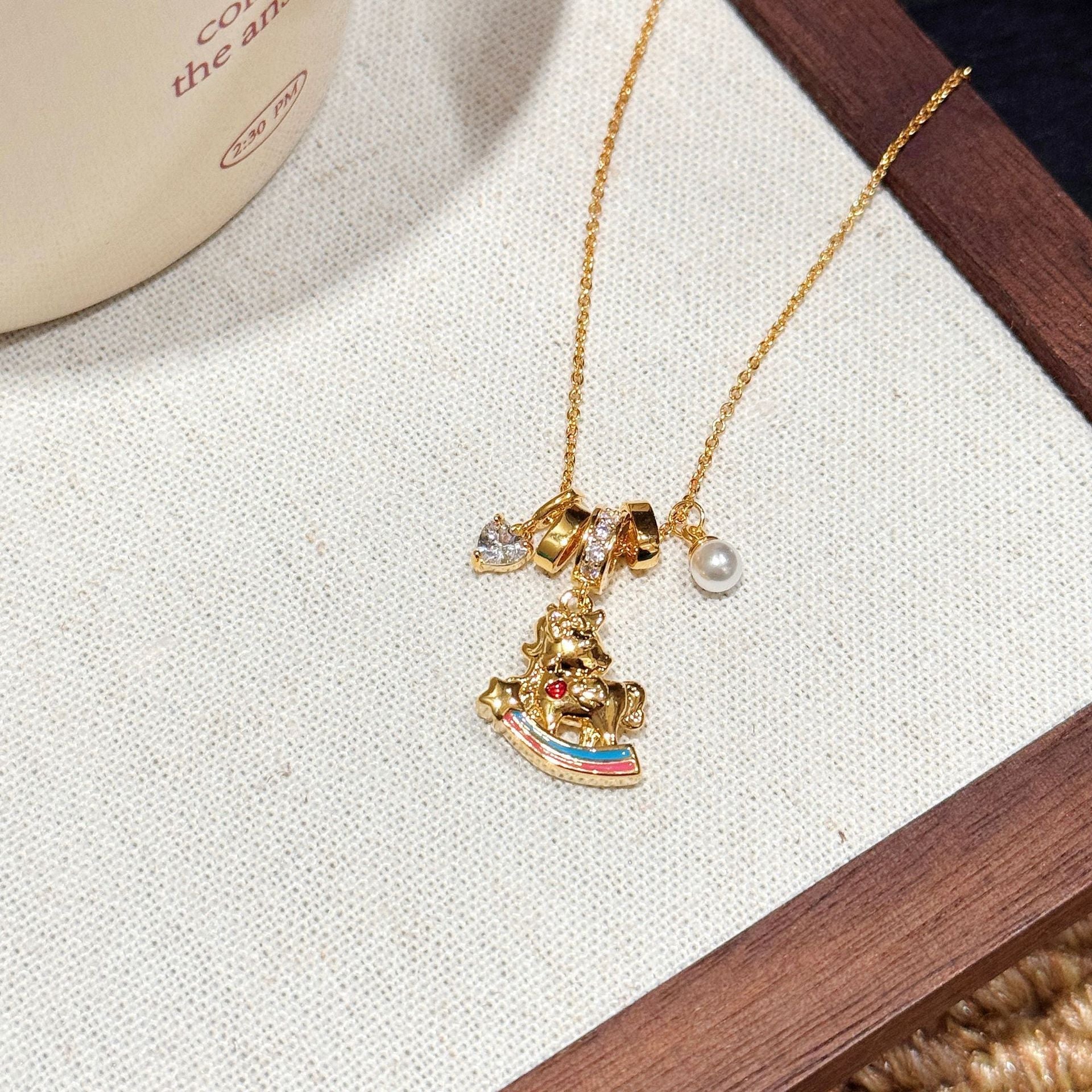 Natural Shell Pony Pendant Necklace – 18K Gold Plated Zodiac Horse Spirit Necklace, Meaningful Good Luck Jewelry Gift for Women