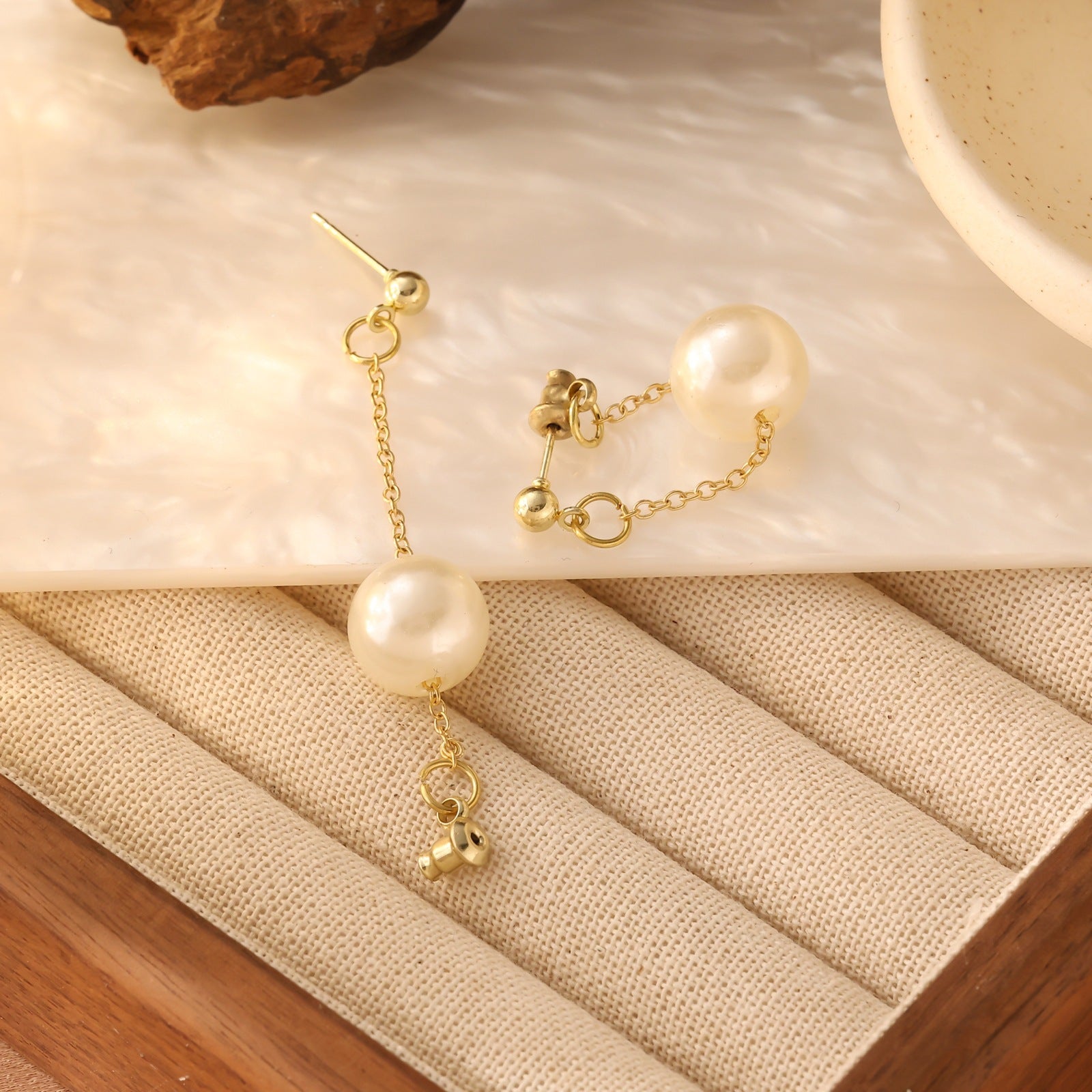 18K Gold Plated Stainless Steel Pearl Chain Earrings - Versatile Back-Hanging Dangle Earrings for Women