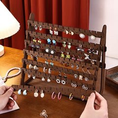 7-Tier Walnut Earring Organizer Stand – Large Capacity Wooden Jewelry Display with Detachable Tiers for Live Streaming & Boutique Storage