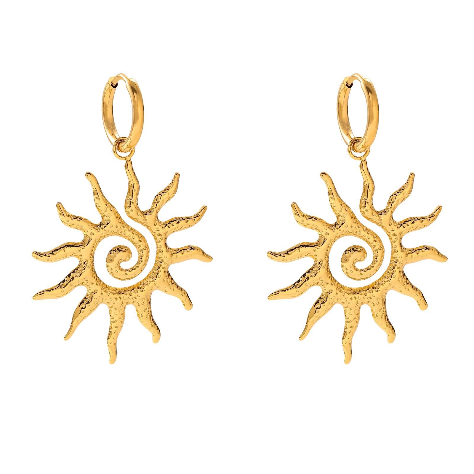 Celestial Sun Diamond Stud Earrings - 18K Gold Plated Titanium Steel Cosmic Energy Jewelry - Tarnish-Proof Zircon Sunburst Earrings for Women