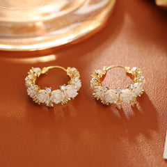 Rose Flower Stud Earrings with Sparkling Zircon - Romantic Pink Floral Earrings for Women & Girls