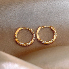 18K Gold Plated Zircon Hoop Earrings - S925 Sterling Silver Needle - High-End Niche Design Minimalist Plain Hoops for Women