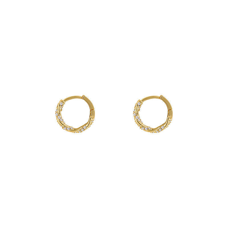18K Gold Plated Zircon Hoop Earrings - S925 Sterling Silver Needle - High-End Niche Design Minimalist Plain Hoops for Women