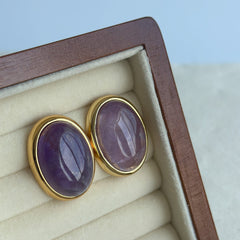 Natural Amethyst Drop Earrings in S925 Sterling Silver - Vintage Oval Purple Crystal Dangles for Women