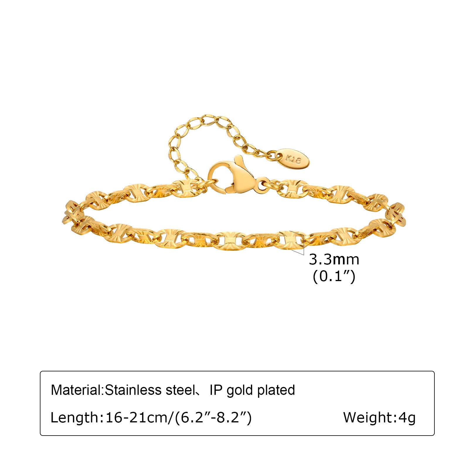 Minimalist Stainless Steel Link Bracelet – Waterproof 18K Gold Plated Basic Chain, Versatile Stackable Hand Jewelry for Women by Huanmu