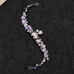 Iris Purple Butterfly String Bracelet – Hand-Woven Flower & Butterfly Charm, Sweet Niche Design High-Value Gift for Women