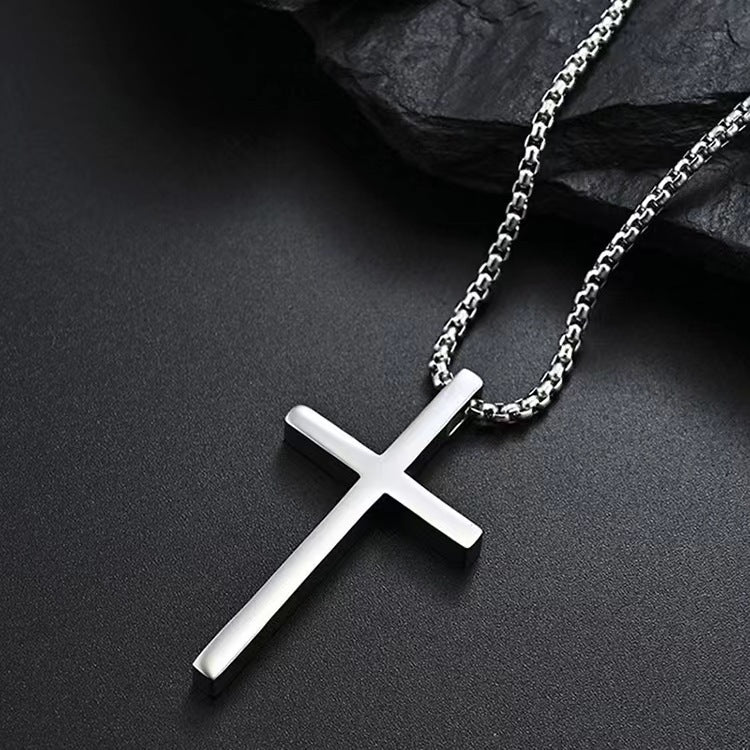 Cross-Border European And American New Titanium Steel Cross Necklace Men'S Trendy And Versatile Stainless Steel Cross Pendant Sweater Chain Accessories