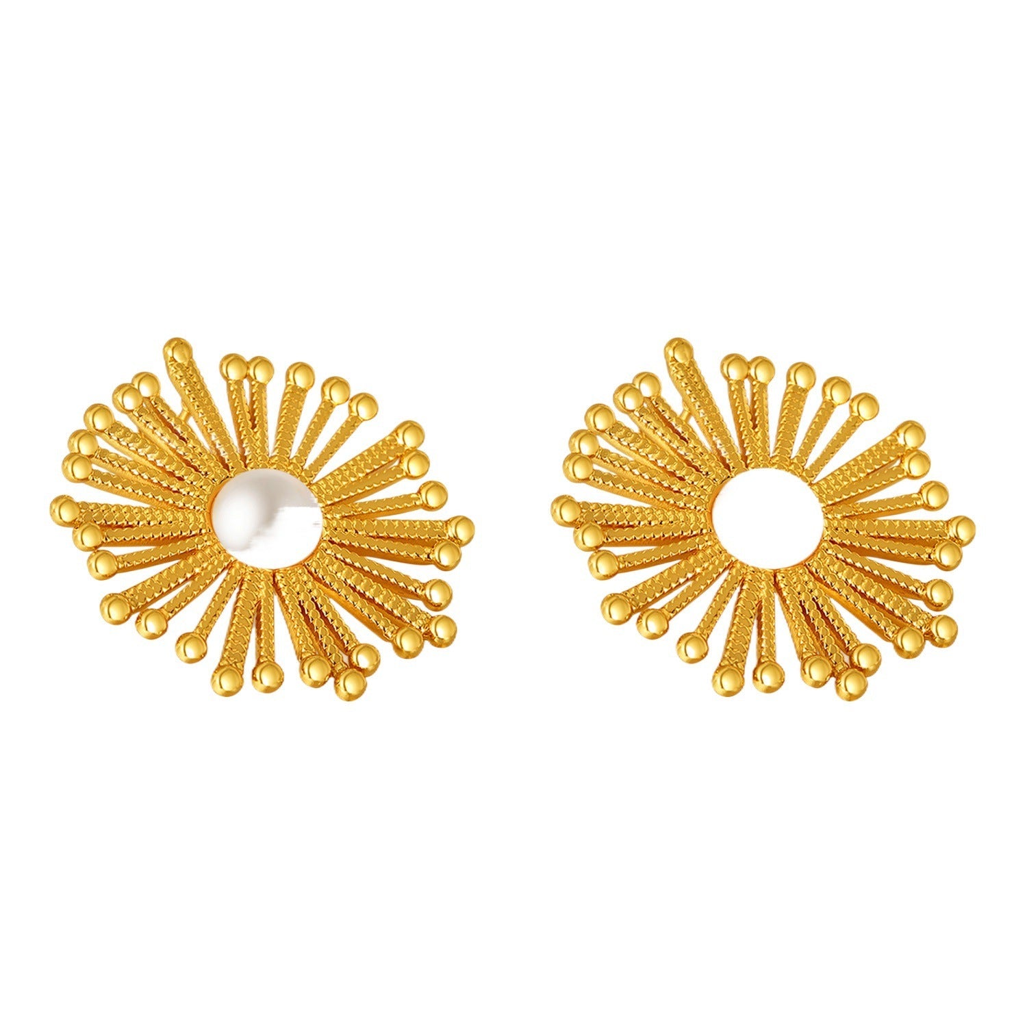 Geometric Dandelion Pearl Earrings - 18K Gold Plated Stainless Steel Studs - Tarnish-Proof Internet Celebrity "Ins" Style Jewelry for Women