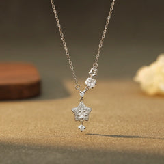 S925 Sterling Silver Star Necklace – Shimmering Zircon Five-Pointed Star Pendant, Ins Style Minimalist Clavicle Chain, Trendy Starry Jewelry for Women