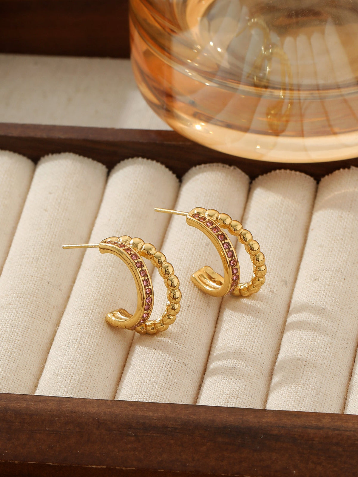 Double-Row Zircon C-Hoop Earrings - 18K Gold Plated 316L Stainless Steel - Tarnish-Proof Double-Row Diamond Titanium Hoops - Chic European Style