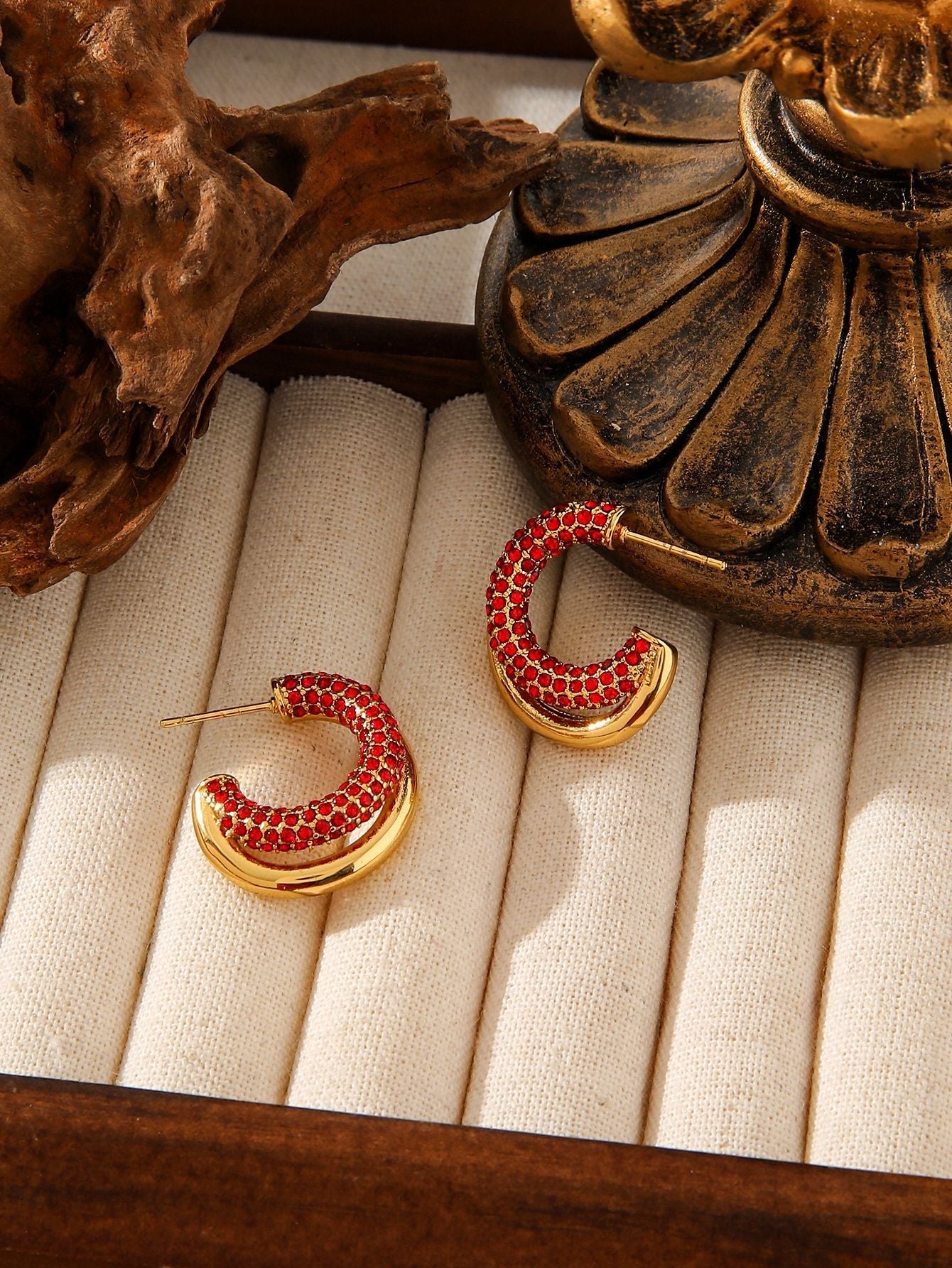 Luxury C-Shaped Zircon Earrings - 18K Gold Plated Titanium Steel Hoops - Tarnish-Proof High-End Geometric Jewelry for Women