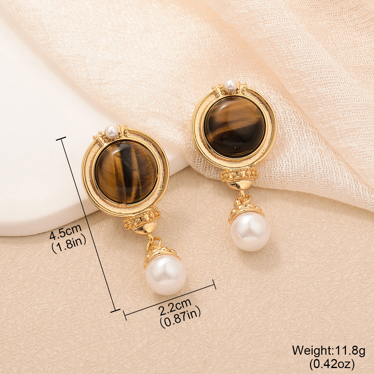 Natural Tiger Eye Drop Earrings - S925 Silver Needle Maillard Style Retro Lever-Back Earrings for Women