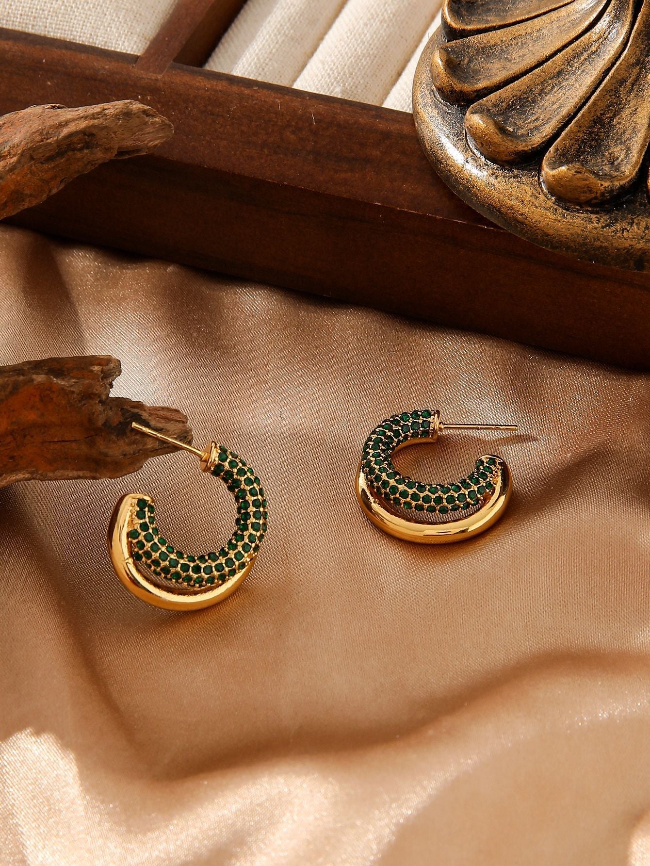 Luxury C-Shaped Zircon Earrings - 18K Gold Plated Titanium Steel Hoops - Tarnish-Proof High-End Geometric Jewelry for Women