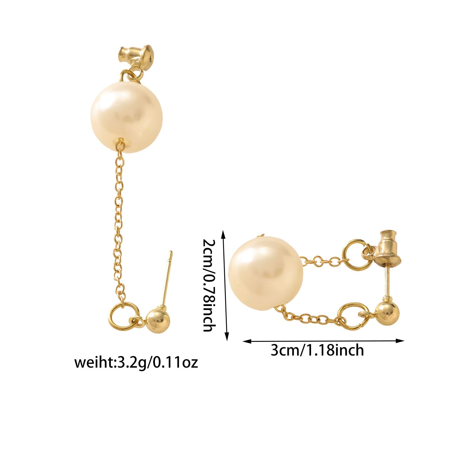 18K Gold Plated Stainless Steel Pearl Chain Earrings - Versatile Back-Hanging Dangle Earrings for Women
