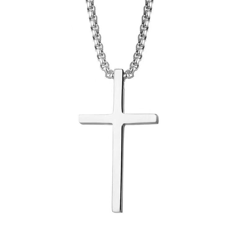 Cross-Border European And American New Titanium Steel Cross Necklace Men'S Trendy And Versatile Stainless Steel Cross Pendant Sweater Chain Accessories