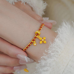 New Chinese Style Cross Vajra Love Bracelet – 18K Gold Plated Zircon Protection Charm, Red Braided Lucky Cord for Women