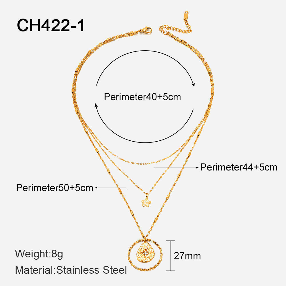 14K Gold Double-Layer Star Necklace – Stainless Steel Geometric Five-Pointed Star Pendant, Ins Style Niche Design Layered Clavicle Chain for Women