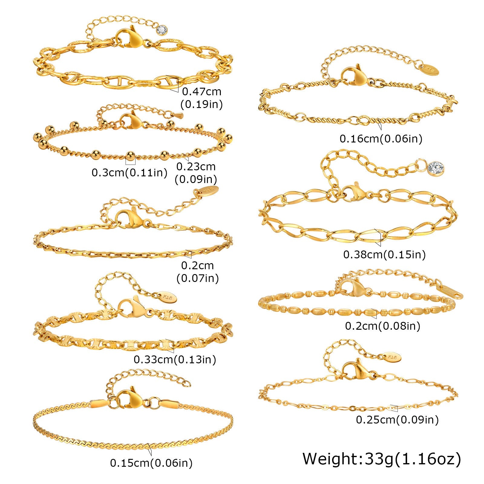 Minimalist Stainless Steel Link Bracelet – Waterproof 18K Gold Plated Basic Chain, Versatile Stackable Hand Jewelry for Women by Huanmu