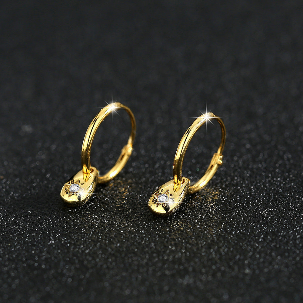 S925 Sterling Silver Eight-Pointed Star Drop Earrings - Minimalist North Star Dangle Earrings with Cubic Zirconia for Women