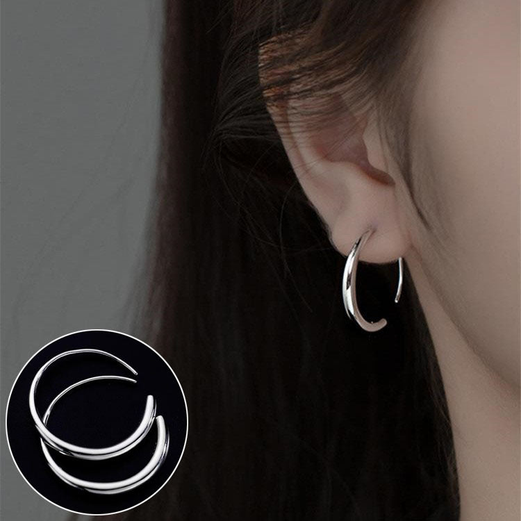 French Retro Gold Hoop Earrings - S925 Silver Needle Minimalist Thick Hoops - 18K Gold Plated Niche Design High-End Earrings for Women