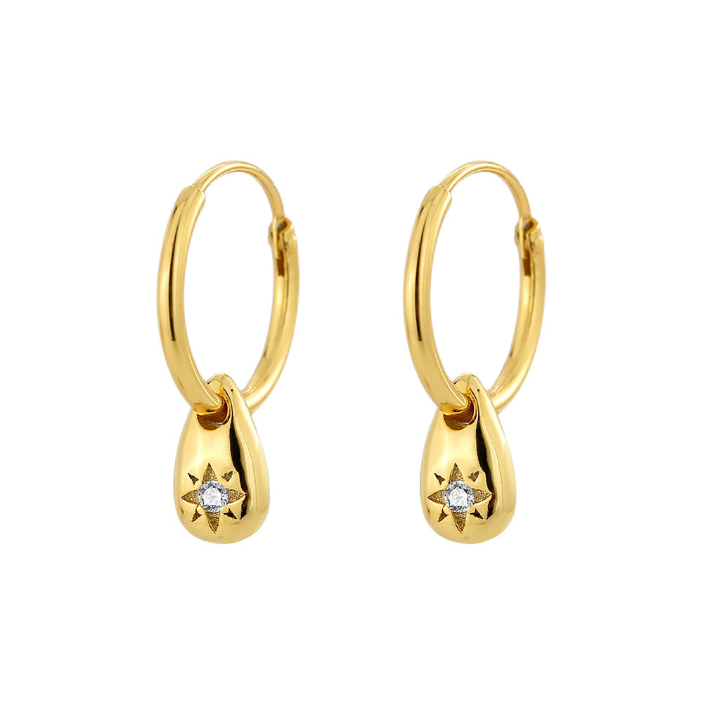 S925 Sterling Silver Eight-Pointed Star Drop Earrings - Minimalist North Star Dangle Earrings with Cubic Zirconia for Women